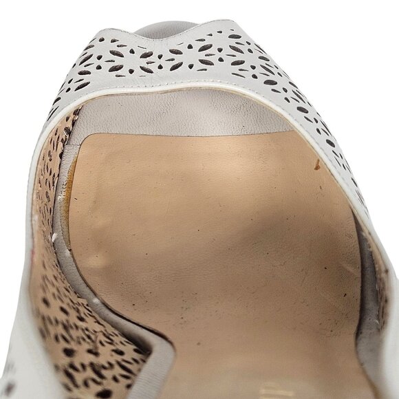Ivanka Trump Comfy Women Ivory Lazer cut Leather Peep Toe High Heel Pumps 9M - Picture 11 of 15
